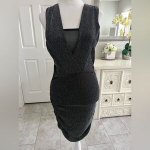 AKIRA Black Sparkle One-Shoulder Cocktail Dress